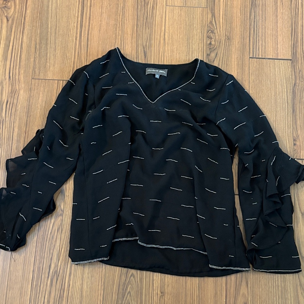 Michael Stars Black V-Neck Blouse with Metallic Stitching